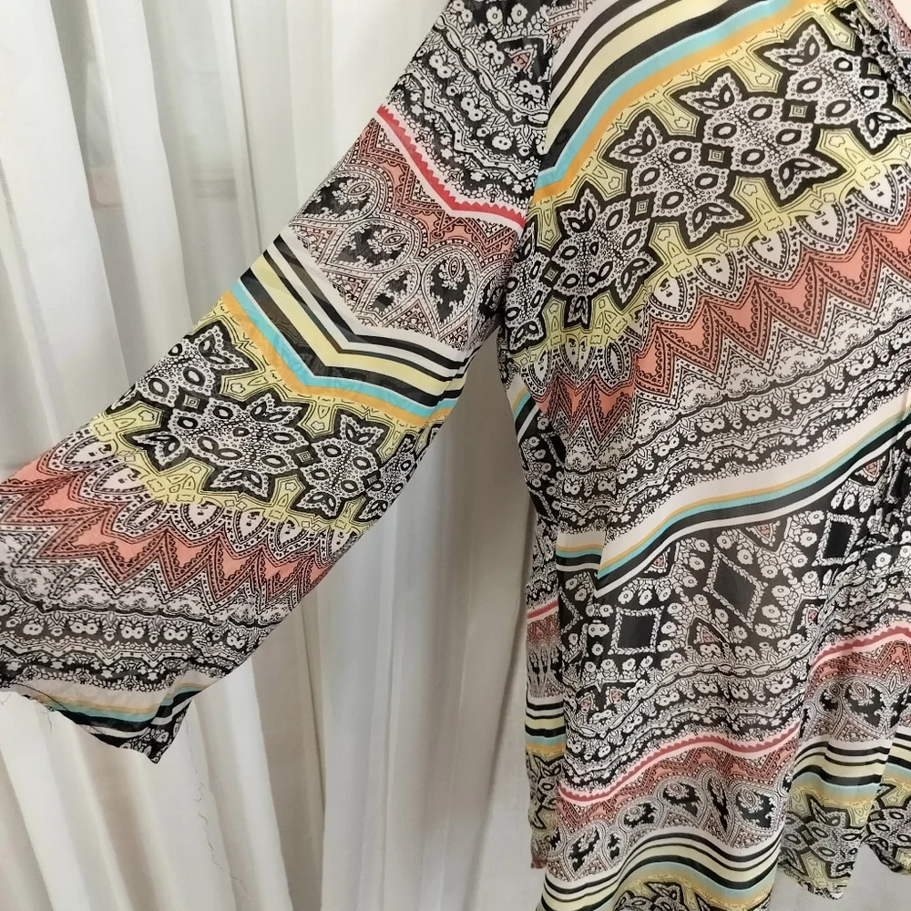2/$30 Geometric Print Sheer Swim Bathing Suit Coverup Popover‎ Tunic Size XL